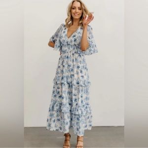 NWT Baltic Born White with Blue Floral Maxi Dress